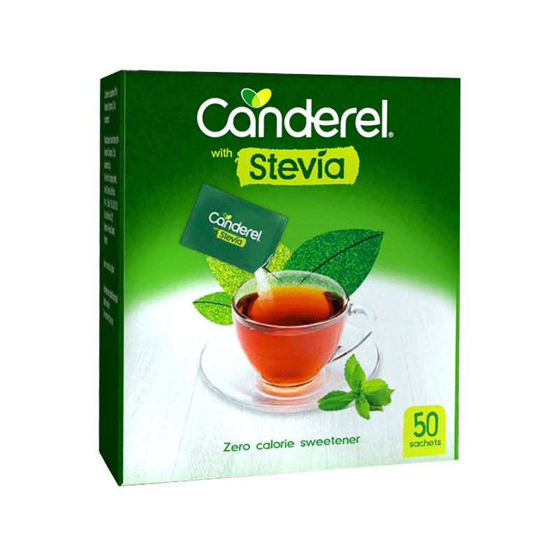 CANDEREL WITH STEVIA ZERO COLORIE SWEETENER SACHET 50`S BOX
